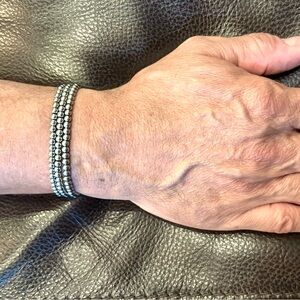 Bracelet Bead Stretch Men & Women Large Wrist Silver Stainless Steel Waterproof